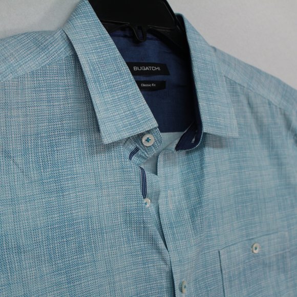 Bugatchi Shirt Men's XL (Size Tag Cut) Blue Long Sleeve Classic Fit - Picture 2 of 16